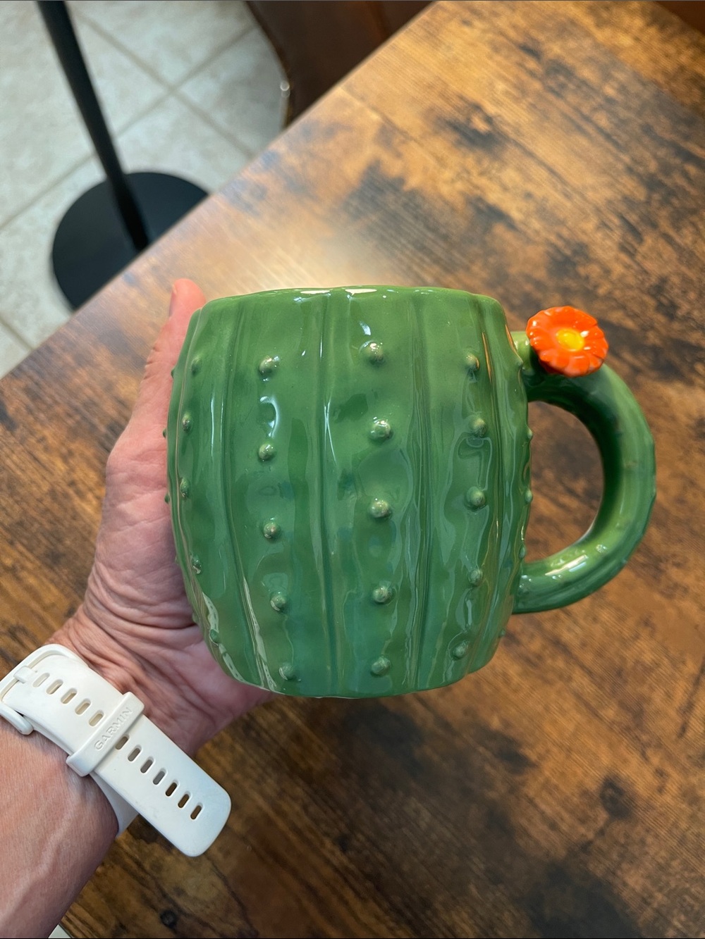 Boston Warehouse Green Cactus Mug with Orange Flower Handle